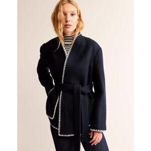 Boden Belted Short Wrap Coat Navy Medium NWT